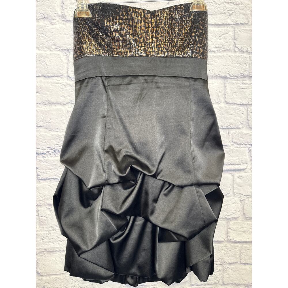 Taboo Vintage Formal Party Strapless Dress Black Bubble Skirt Gold Sequin Top XL